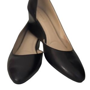 NWOT Cole Haan Edith D'Orsay Black Leather Wedge Heel Pump Pointy Closed Toe 7.5